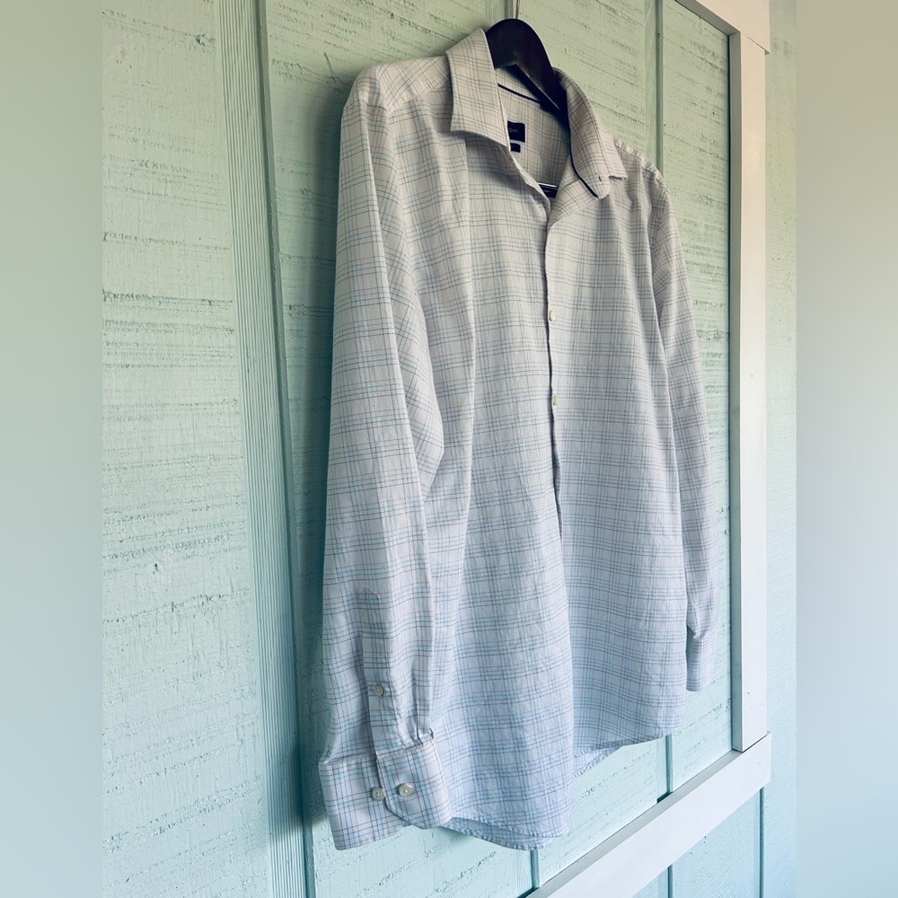 Bugatchi White Checkered Casual Shirt